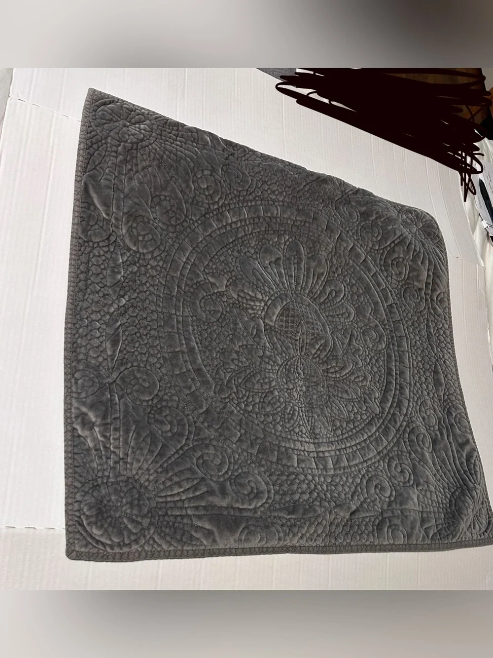 Pottery Barn 2 Velvet Medallion Euro shams Dark Gray Envelope Closure. 26x26 In